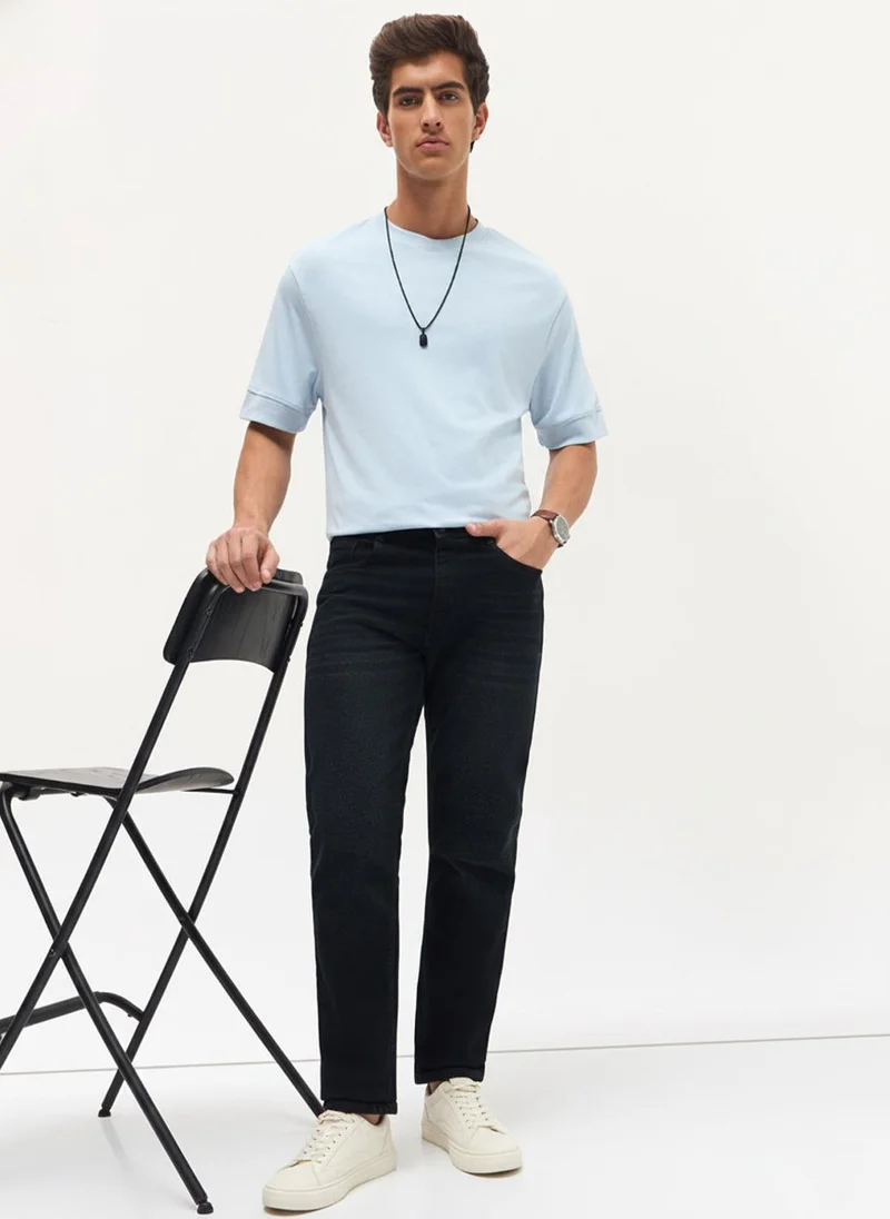 Urbano Fashion  Urbano Fashion Men's Black Regular Fit Heavy Washed Denim Jeans Stretchable for Men | Best Price UAE